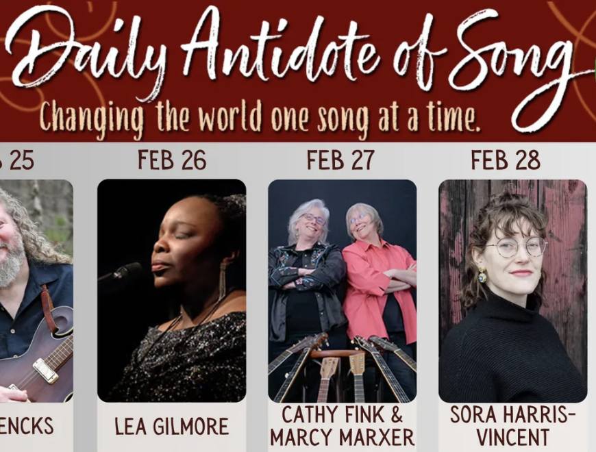 Looking forward to singing in today's Daily Antidote of Song at noon (eastern). FREE on zoom or YouTube. We're singing 2 songs written by Tom Paxton and Cathy Fink-"Let's Make America Love Again" and "I Bought Me A President." Community Music helps- info: carpediemarts.org/daily-antidote…