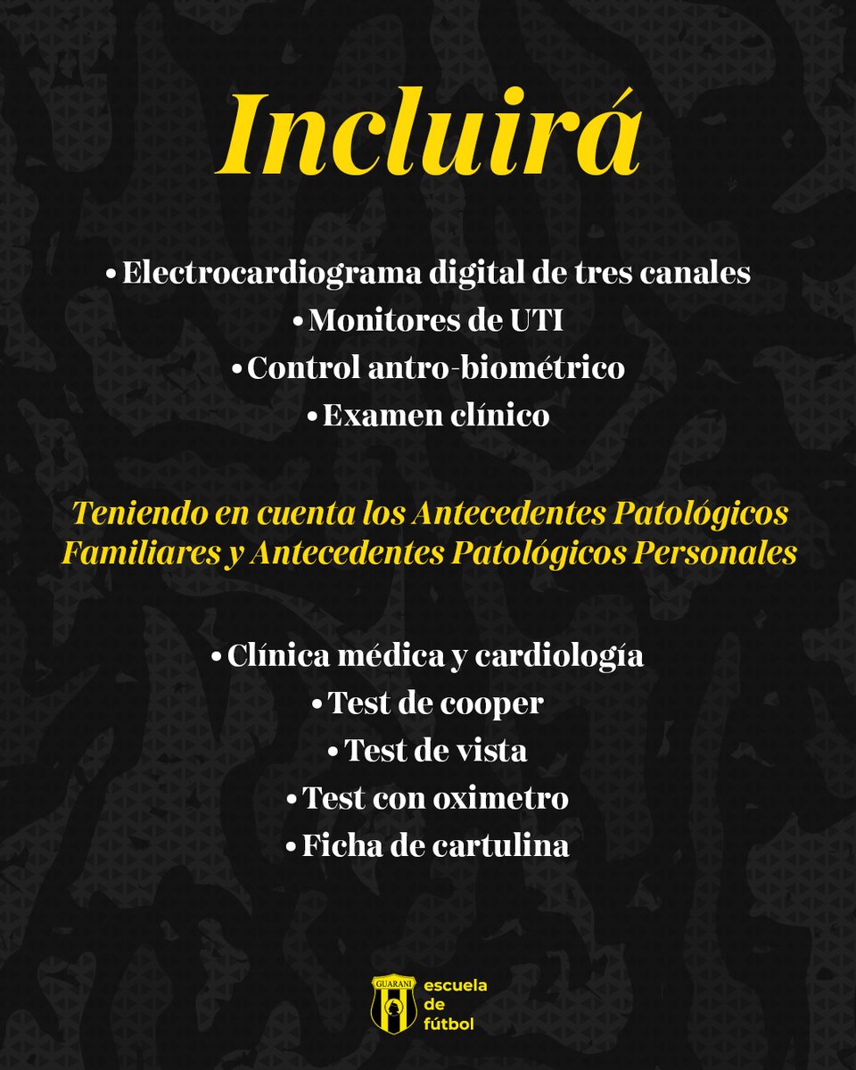 GuaraniEDF's tweet photo. 📢 ¡Atención aurinegros! 🏴💛

Este viernes 28 de febrero, realizaremos la segunda tanda de inspección médica obligatoria en el Club Guaraní. ⚽🩺

📅 Fecha: Viernes 28 de febrero
⏰ Horario: De 07:00 a 10:00 AM
📍 Lugar: Club Guaraní
📌 Atención por orden de llegada https://t.co/k0BCh8pwZK