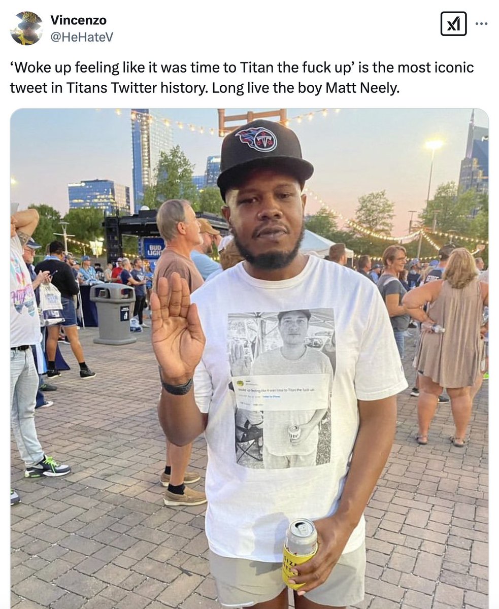 Nate Bain (@natebain) on Twitter photo Who would've thought the legendary (RIP) Matt Neely would help the <a href="/Titans/">Tennessee Titans</a> win an international marketing award?! 🥹🐸
"Woke Up Feeling Like It Was Time" merch collab was a hit because of the genius & hard work of <a href="/HANGTN/">Have A Nice Game™</a> & <a href="/jennydeloach/">Jenny DeLoach</a> + guidance of <a href="/SurfM/">Surf Melendez</a> & <a href="/bazebrand/">Bazebrand LLC</a> 💙🏆 Who would've thought the legendary (RIP) Matt Neely would help the <a href="/Titans/">Tennessee Titans</a> win an international marketing award?! 🥹🐸
"Woke Up Feeling Like It Was Time" merch collab was a hit because of the genius & hard work of <a href="/HANGTN/">Have A Nice Game™</a> & <a href="/jennydeloach/">Jenny DeLoach</a> + guidance of <a href="/SurfM/">Surf Melendez</a> & <a href="/bazebrand/">Bazebrand LLC</a> 💙🏆
