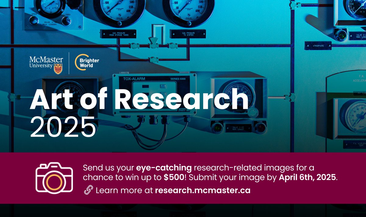 McMaster Research (@mcmasteresearch) on Twitter photo 📸Attention <a href="/McMasterU/">McMaster University</a> researchers! Share your most captivating research-related images for a chance to win up to $500.
Find out more about the Art of Research Competition and submit your image by April 6, 2025: research.mcmaster.ca/2025-art-of-re… 📸Attention <a href="/McMasterU/">McMaster University</a> researchers! Share your most captivating research-related images for a chance to win up to $500.
Find out more about the Art of Research Competition and submit your image by April 6, 2025: research.mcmaster.ca/2025-art-of-re…