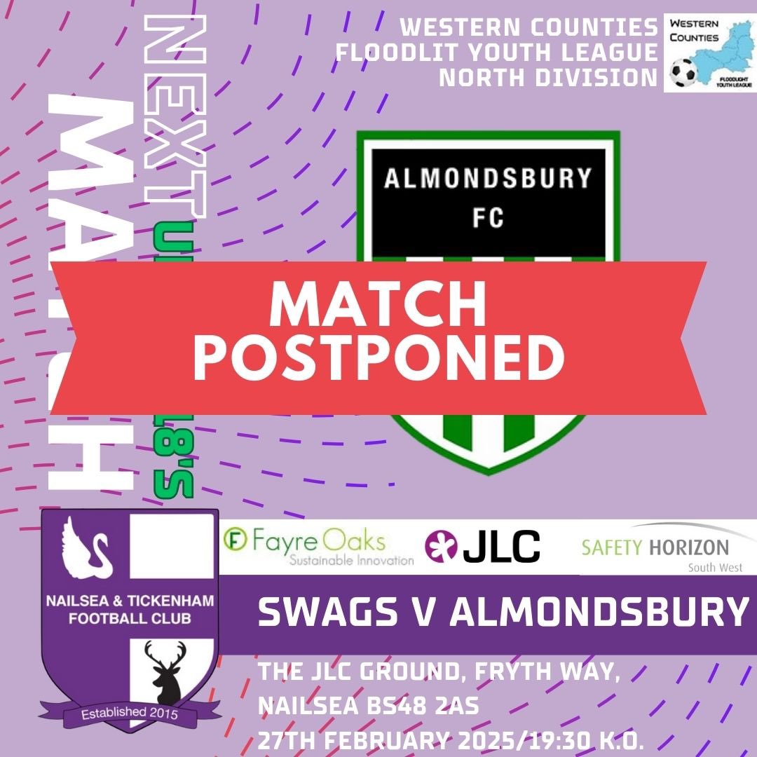 NandTFC (@nandtfc) on Twitter photo ❗️GAME OFF❗️
Tonight’s home game for the U18’s against <a href="/Almondsbury_FC/">Almondsbury FC 🏆</a> has been called off due to a waterlogged pitch 🌧️
A new date for this fixture will be posted soon
#Swags
<a href="/swsportsnews/">South West Sports News</a> <a href="/wcfyl/">Western Counties Floodlight Youth League</a> <a href="/Postponedgame23/">PostponedMatches</a> <a href="/nailseapeeps/">Nailsea People</a> ❗️GAME OFF❗️
Tonight’s home game for the U18’s against <a href="/Almondsbury_FC/">Almondsbury FC 🏆</a> has been called off due to a waterlogged pitch 🌧️
A new date for this fixture will be posted soon
#Swags
<a href="/swsportsnews/">South West Sports News</a> <a href="/wcfyl/">Western Counties Floodlight Youth League</a> <a href="/Postponedgame23/">PostponedMatches</a> <a href="/nailseapeeps/">Nailsea People</a>