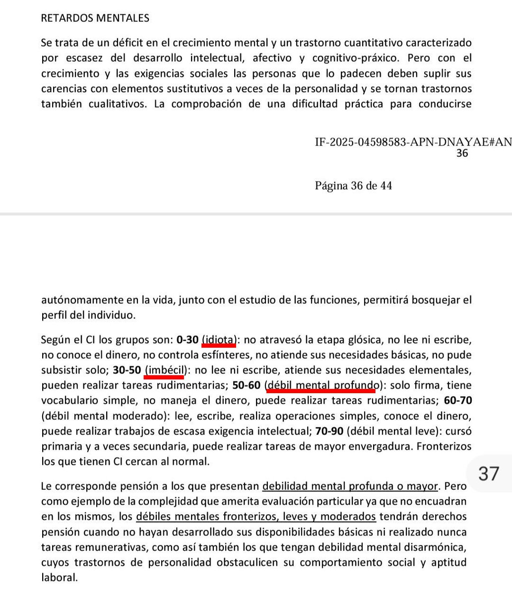 LuciaCorpacci's tweet photo. Un nuevo acto de desprecio hacia el otro, a los que nos tiene acostumbrado el gobierno de Milei, se plasma al fijar las condiciones para el otorgamiento de las pensiones de invalidez cuando en el art 13 de la normativa califica a las discapacidades mentales como idiota, imbécil y débil mental, estas expresiones vertidas en la resolución 187/25 constituyen un acto de violencia institucional que va en contra de los tratados internacionales sobre derechos humanos que tienen jerarquía constitucional en nuestro país, favoreciendo los estereotipos, prejuicios y malas prácticas para con las personas con discapacidad.

Los términos utilizados por el gobierno son retrógrados, nos atrasan en el tiempo y nos llevan a un modelo que no reconoce a la persona con discapacidad como un sujeto de derecho en igualdad de condiciones, dejando de lado la terminología respetuosa y científica que se venía implementando hasta la actualidad en donde se calificaba como Discapacidad Intelectual Leve, Moderada, Grave y Profunda.

Exigimos la derogación de esta resolución y el respeto a los derechos y a la dignidad de las personas con discapacidad y sus familias.

Boletín Oficial: https://t.co/JKxDzMLDJ0
