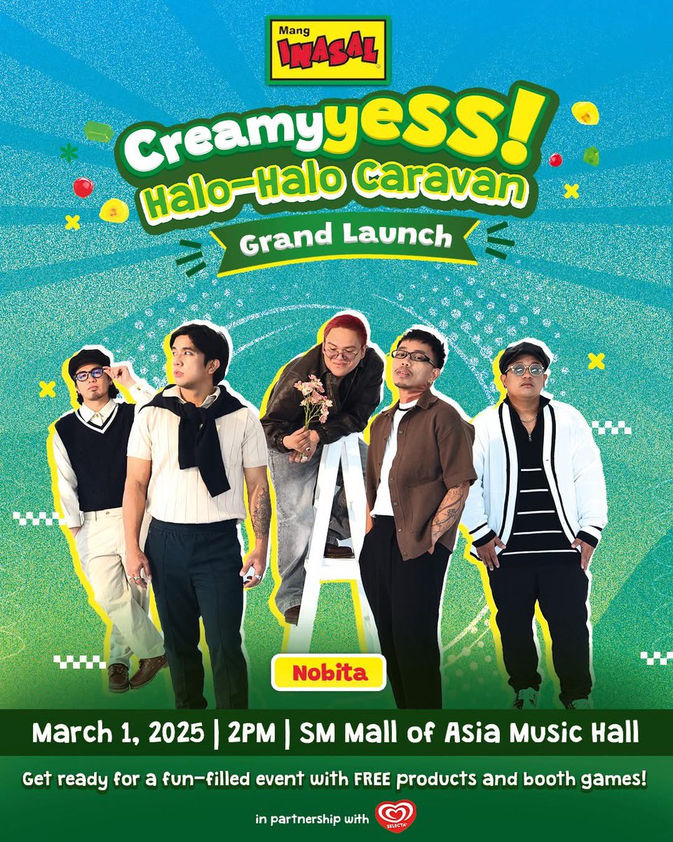 Mang Inasal Philippines (@manginasalph) on Twitter photo ♪♫♪ 𝙏𝙪𝙢𝙞𝙣𝙜𝙞𝙣 𝙠𝙖 𝙨𝙖 '𝙠𝙞𝙣𝙜 𝙢𝙜𝙖 𝙢𝙖𝙩𝙖 ♪♫♪
LOOK: <a href="/nobitamusicph/">NOBITAMUSICPH</a> is joining us this Saturday (March 1), 2PM! Enjoy a #FYANGtasticSummerWithMangInasal happening at <a href="/TheMallofAsia/">SM Mall of Asia</a> Music Hall for the Mang Inasal CreamyYESS Halo-Halo Caravan Grand Launch! ♪♫♪ 𝙏𝙪𝙢𝙞𝙣𝙜𝙞𝙣 𝙠𝙖 𝙨𝙖 '𝙠𝙞𝙣𝙜 𝙢𝙜𝙖 𝙢𝙖𝙩𝙖 ♪♫♪
LOOK: <a href="/nobitamusicph/">NOBITAMUSICPH</a> is joining us this Saturday (March 1), 2PM! Enjoy a #FYANGtasticSummerWithMangInasal happening at <a href="/TheMallofAsia/">SM Mall of Asia</a> Music Hall for the Mang Inasal CreamyYESS Halo-Halo Caravan Grand Launch!