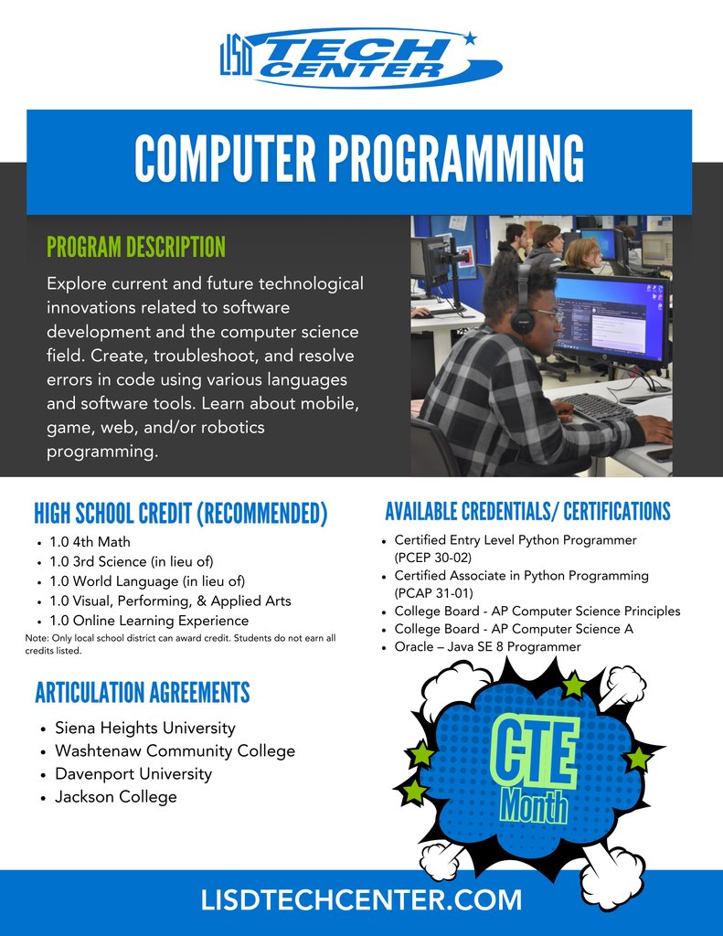 We are promoting our TECH Center programs during CTE Month! For more information, check out our website: lisdtechcenter.com
