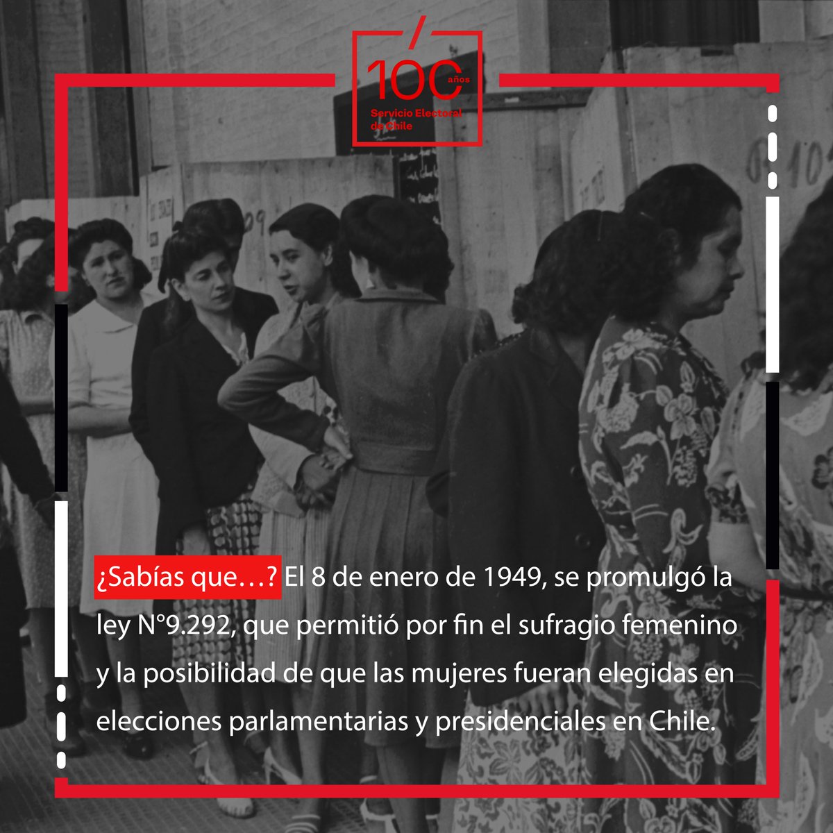 Esto marcó un hito en la historia electoral del país, y tan solo unos años después, en 1951, Inés Enríquez Frodden se convirtió en la primera mujer elegida diputada en Chile, representando al Partido Radical. 

#Servel100años #CentenarioServel