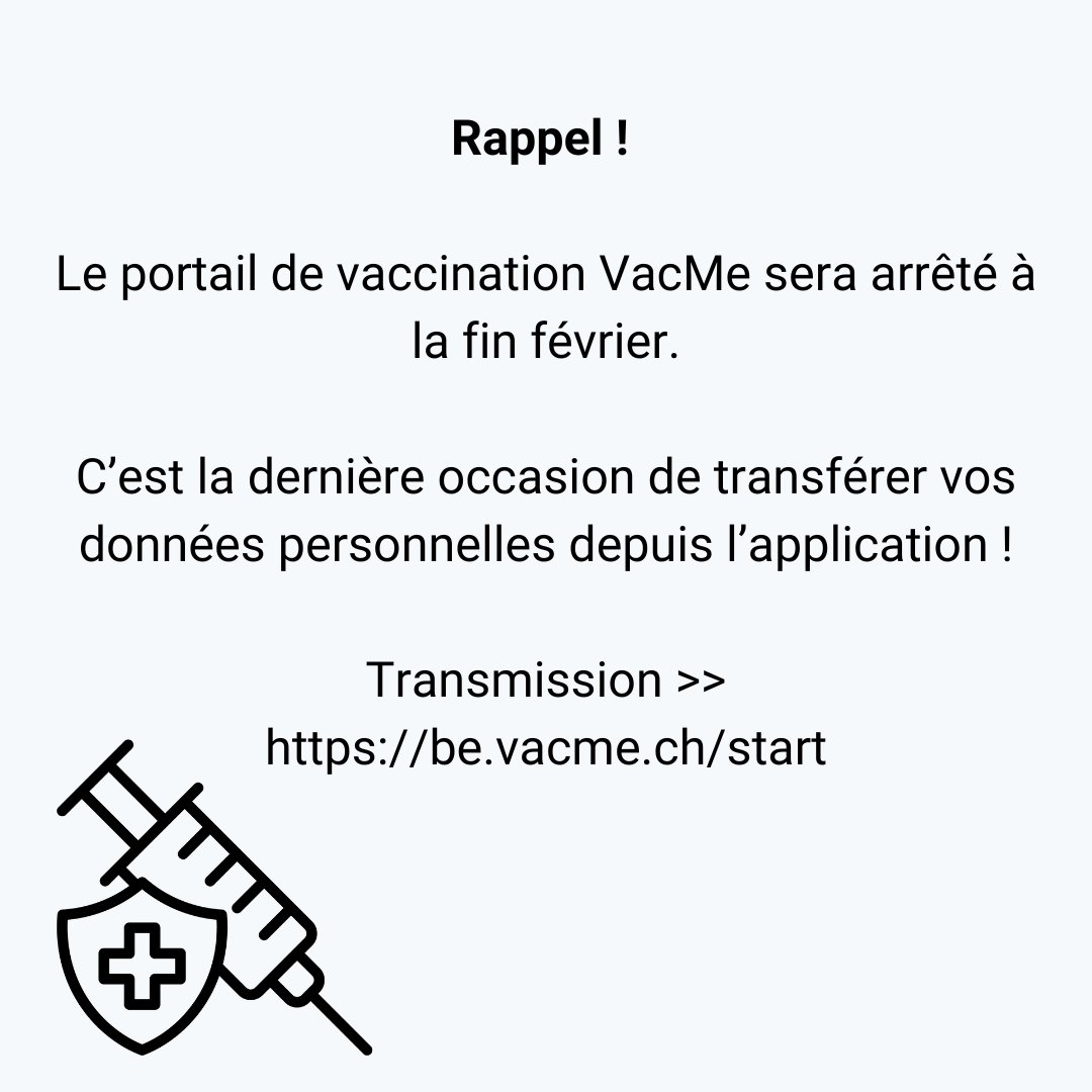 ‼️Dernière opportunité pour la transmission des données personnelles, commencez maintenant : be.vacme.ch/start