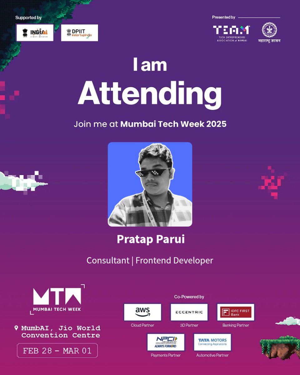 parui_pratap's tweet image. Let&apos;s connect and meet at Mumbai Tech week 2025 who are in ? @mumbai_tech_ 
#mumbaitechweek