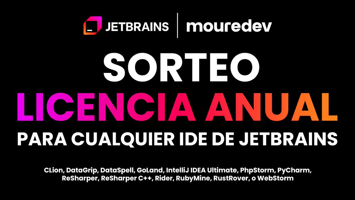SORTEO LICENCIA JETBRAINS! 🎁
Cada mes una licencia anual para el IDE que tú quieras.

Participa:
✅ Sígueme
🔄 Haz Repost
🌐 Sorteo global

El 08/02 publico el ganador. Suerte! 🤘