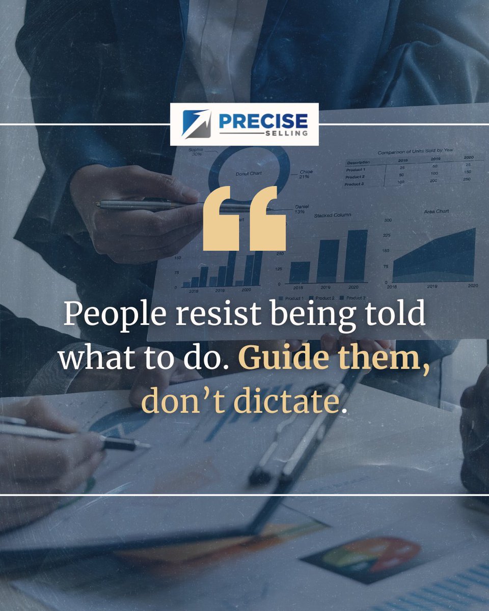 Want people to take action? Make it make sense. Logic wins where force fails. Guide, don’t dictate. 

#Leadership #Influence #CommunicationSkills
#closingdeals #salestraining