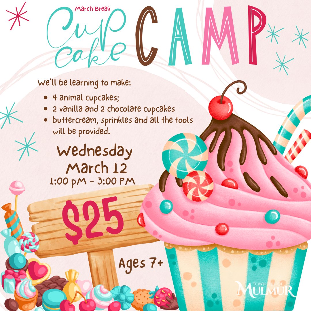 MulmurTownship's tweet image. 🎨🧁 March Break Fun in Mulmur!

👩‍🍳 Cupcake Camp (Ages 7+) – Mar 12, 1-3 PM | $25
🎨 Little Picasso (Ages 6-9) – Mar 14, 11 AM-12 PM
🏖️ Beach Paint Class (Ages 10-16) – Mar 14, 1-2 PM | $30
Register now! 👉 conta.cc/4bdtWlk
#MarchBreakFun #KidsWorkshops #Mulmur