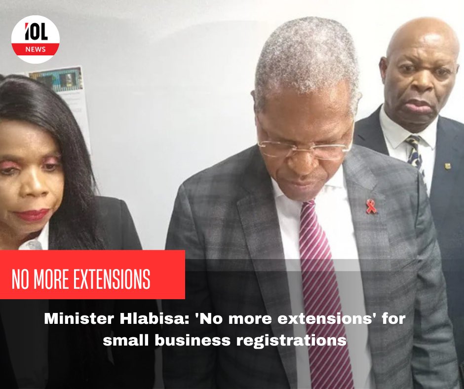 IOL's tweet image. There is going to be no further extension for late submission of applications for small businesses beyond the Friday deadline, said Minister of Cooperative Governance and Traditional Affairs Velenkosini Hlabisa.
#news #politics #noextensions #coperativegovernance

Read on