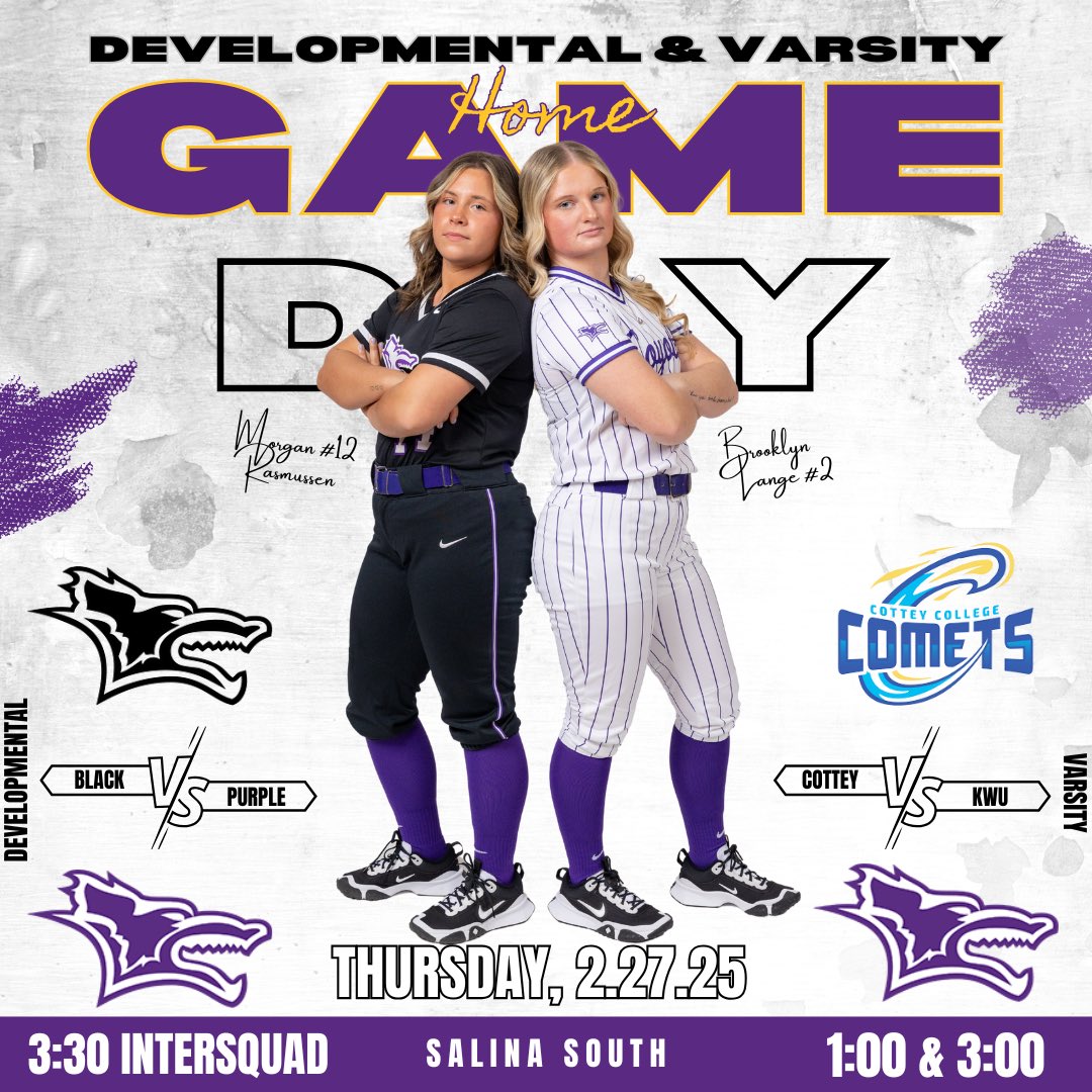 THREE IN A ROW, 3, 3 IN A ROW ❗️❗️❗️

🆚 Cottey College
⏰ 1:00 &amp; 3:00 
📍 Salina, KS
🏟️ Salina South
📺 kcacnetwork.com/kansaswesleyan/

DEVELOPMENTAL UPDATE:
The developmental game for today has been cancelled, but we’ve got an intersquad instead! First pitch at 3:30 🥎 @ Salina South
