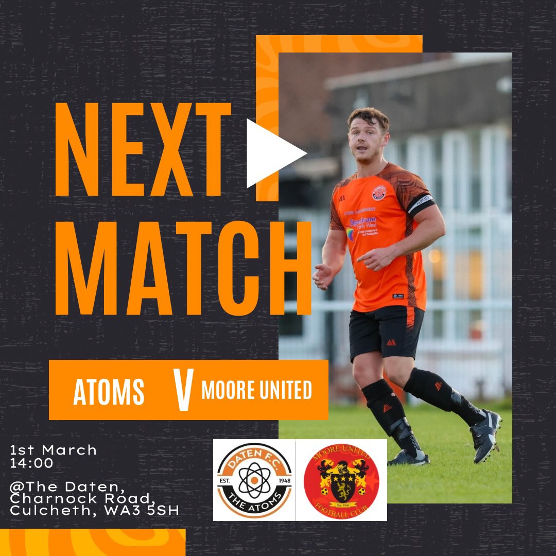 🟠⚫️| Quarter Final Action - Warrington Derby

This weekend at Charnock Road the Firsts are back in action as we face local Rivals Moore United for a place in the Semi finals of the JA Walton Cup🏆 

Looking for a football fix get down and support the lads 💪🏻

UTA⚛️