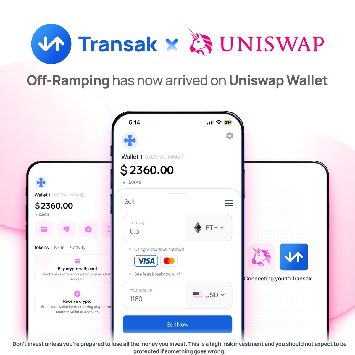 For the First Time Ever – Sell Crypto for Cash on @Uniswap wallet! 💙🦄  @Transak Off-Ramp is now live! 💳 Easily convert your crypto to fiat in  just a few simple steps—without
