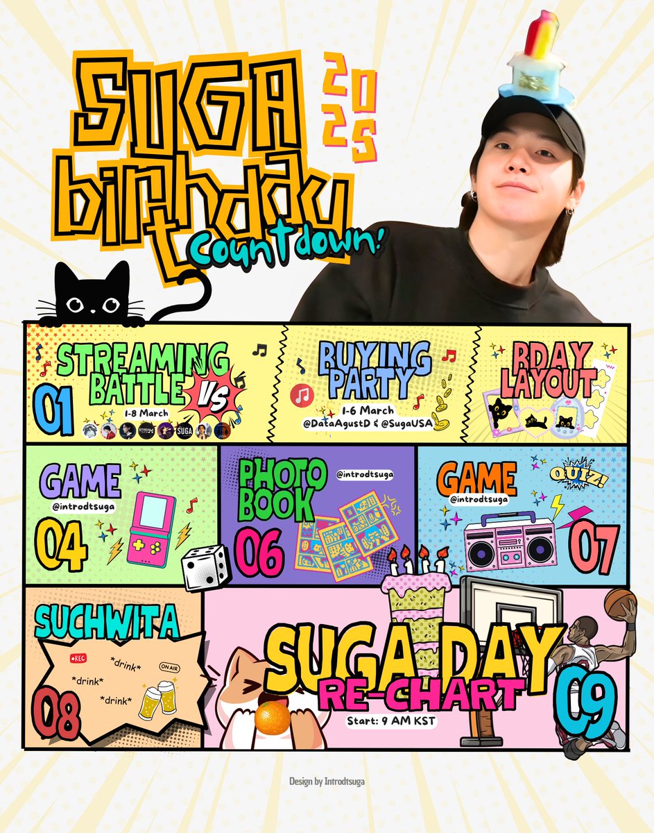 DataAgustD's tweet image. 🎂SUGA BIRTHDAY COUNTDOWN🎂
D-9 until Yoongi’s special day! Let’s make this celebration unforgettable!✨

Joining our events🥳
🔹Streaming Battle
🔹Buying on iTunes
🔹Suchwita Rewatch Party
🔹Recharting Haegeum

Let’s show Yoongi our love! Are you in? 💜🔥

#SUGABirthdayCountdown
