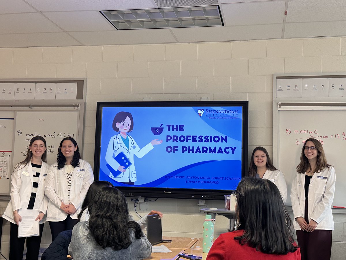 P1 Student Pharmacists Kylie Berry, Payton Moga, Sophie Schafer &amp; Hailey Sofranko helping to shape the future of healthcare with a visit to the Future Healthcare Leaders Club at John Champe High School in Aldie, VA. #SUPharmacy #StudentPharmacist
