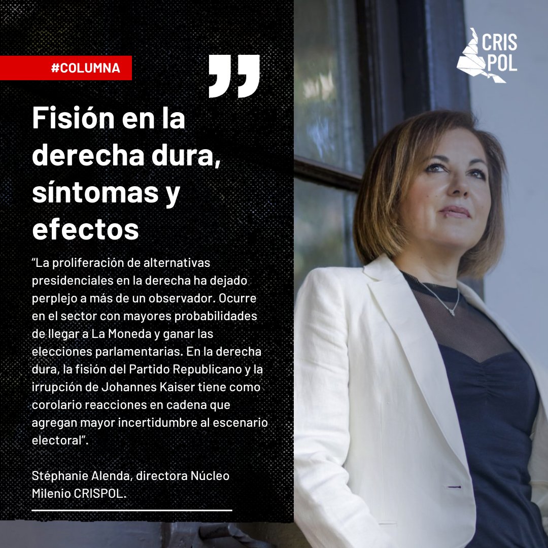 🔍 Nueva columna #CRISPOL en La Tercera | Te invitamos a leer la columna de nuestra directora Stéphanie Alenda: "Fisión en la derecha dura: síntomas y efectos". Un análisis sobre las tensiones y reconfiguraciones en el escenario político actual 💬.

🔗 latercera.com/opinion/notici…