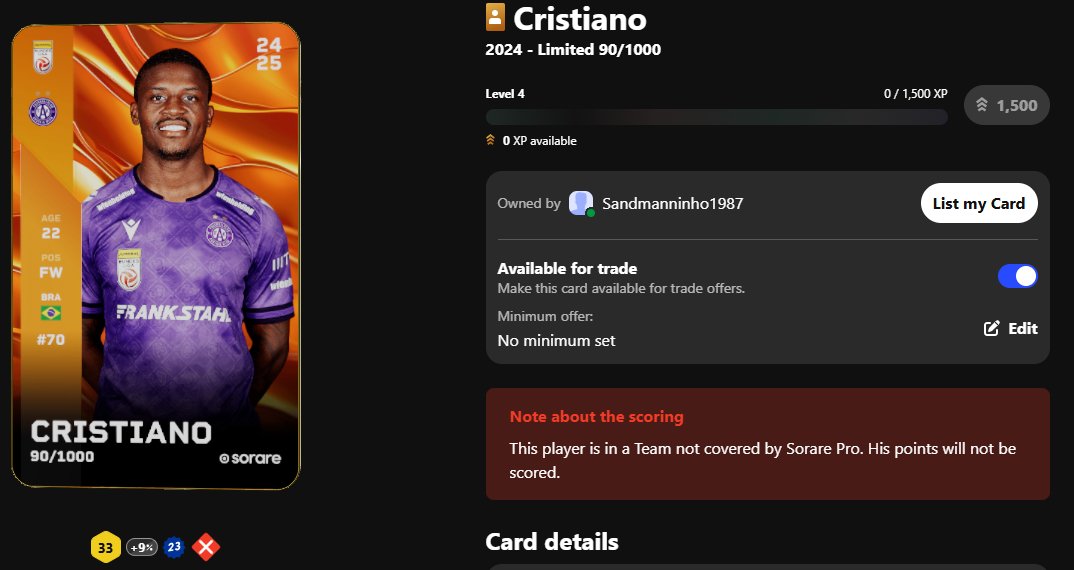 Sorare-giveaway! Striker Cristiano left Austria Wien in the winterbreak and is currently playing in the second league of Brazil. But he is 23, so there is a chance, that he come back into the sorare-system.

To take part: Like, follow and retweet.
End: Monday, 14h MEZ #sorare