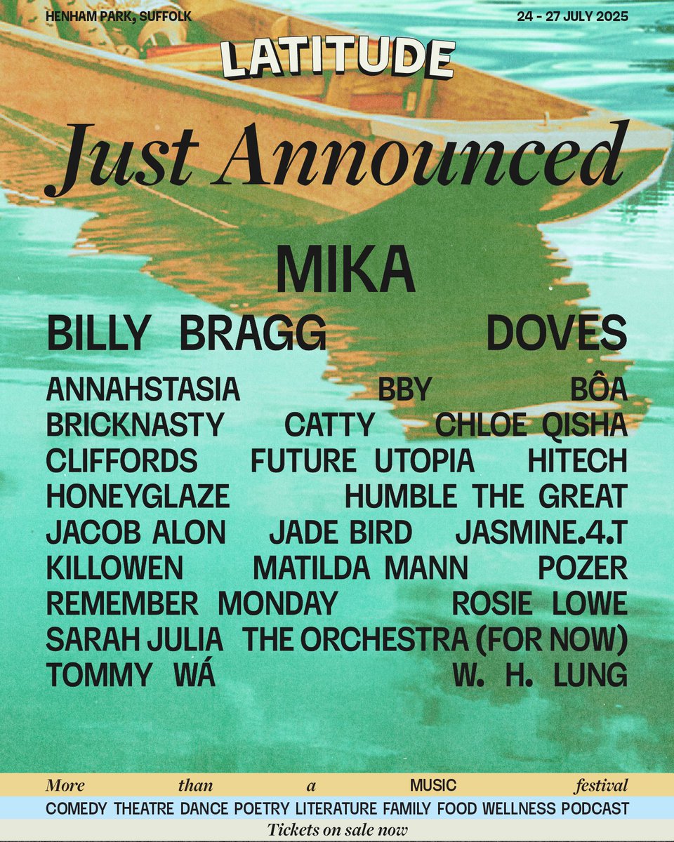 In case you missed it, we’ve just announced a host of brilliant new music artists and ground-breaking theatre shows joining us in Henham Park this July ☀️🌿🎭 

You can explore all the latest names here 👉 tinyurl.com/2sxudacf

With a dynamic mix of iconic artists and emerging