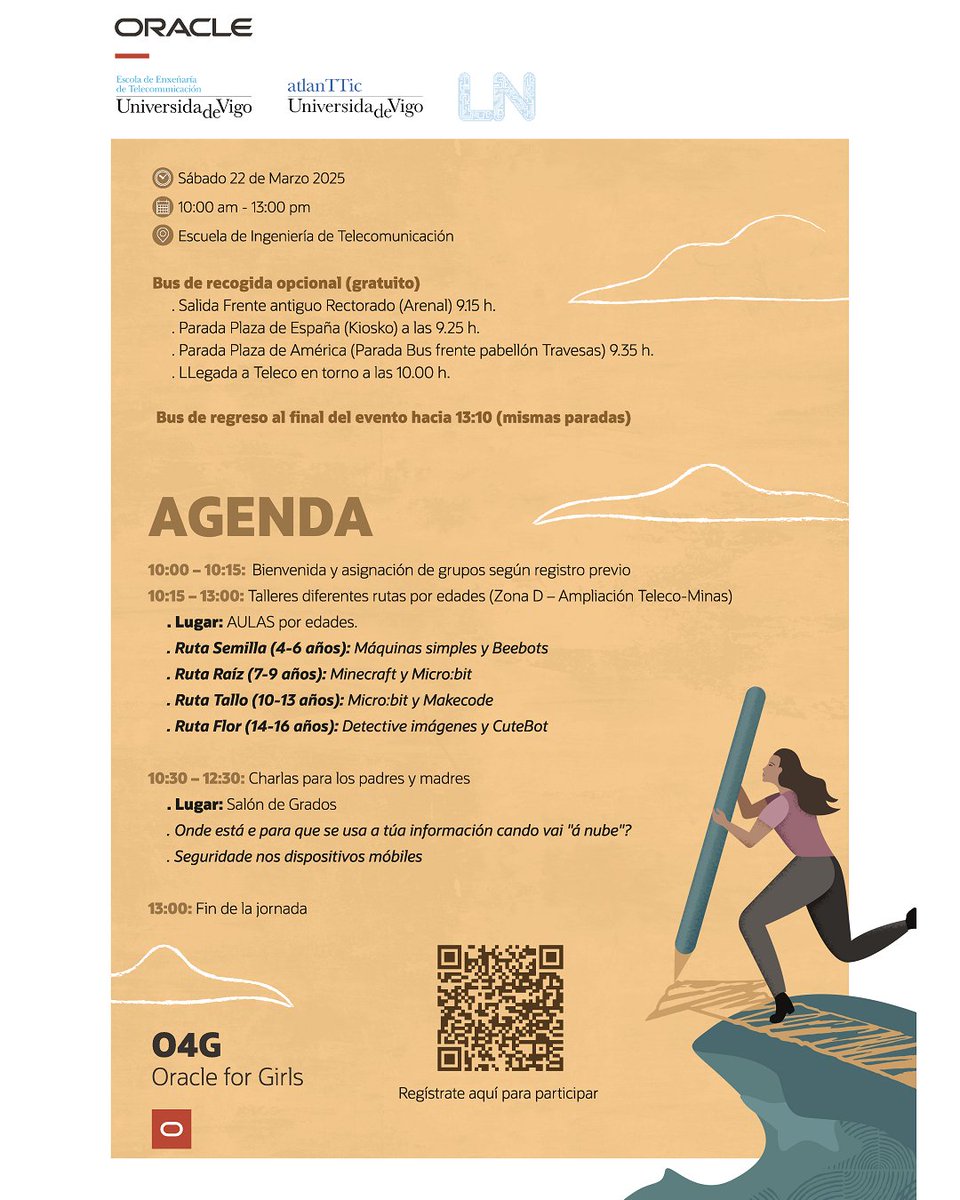 Moi felices de acoller #Oracle4girls, o sábado 22 de marzo, en #TelecoVigo. É unha inicitiva de <a href="/Oracle/">Oracle</a> pola que nenas de 4 a 16 anos poderán gozar de obradoiros deseñados para inspiralas a explorar o seu futuro na tecnoloxía.

Inscribe a túa filla en bit.ly/Oracle4G