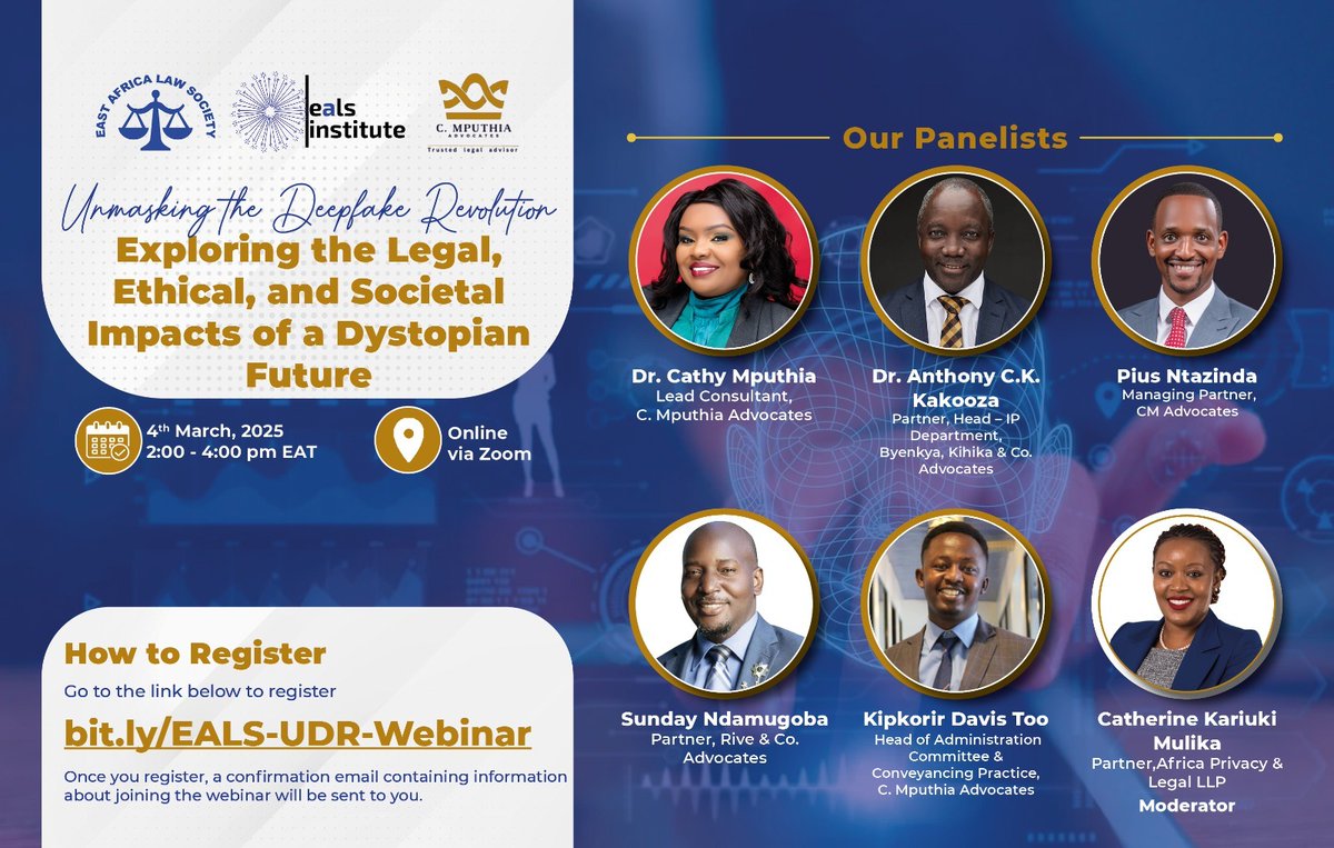 OKuon Mourice (@okuonm) on Twitter photo Join <a href="/cmputhiadvocate/">C. Mputhia Advocates</a> as they discuss the rapid evolution of emerging technologies and the resulting ethical and legal issues on Tuesday 4th March on the link below .l
Link : bit.ly/EALS-UDR-Webin… Join <a href="/cmputhiadvocate/">C. Mputhia Advocates</a> as they discuss the rapid evolution of emerging technologies and the resulting ethical and legal issues on Tuesday 4th March on the link below .l
Link : bit.ly/EALS-UDR-Webin…