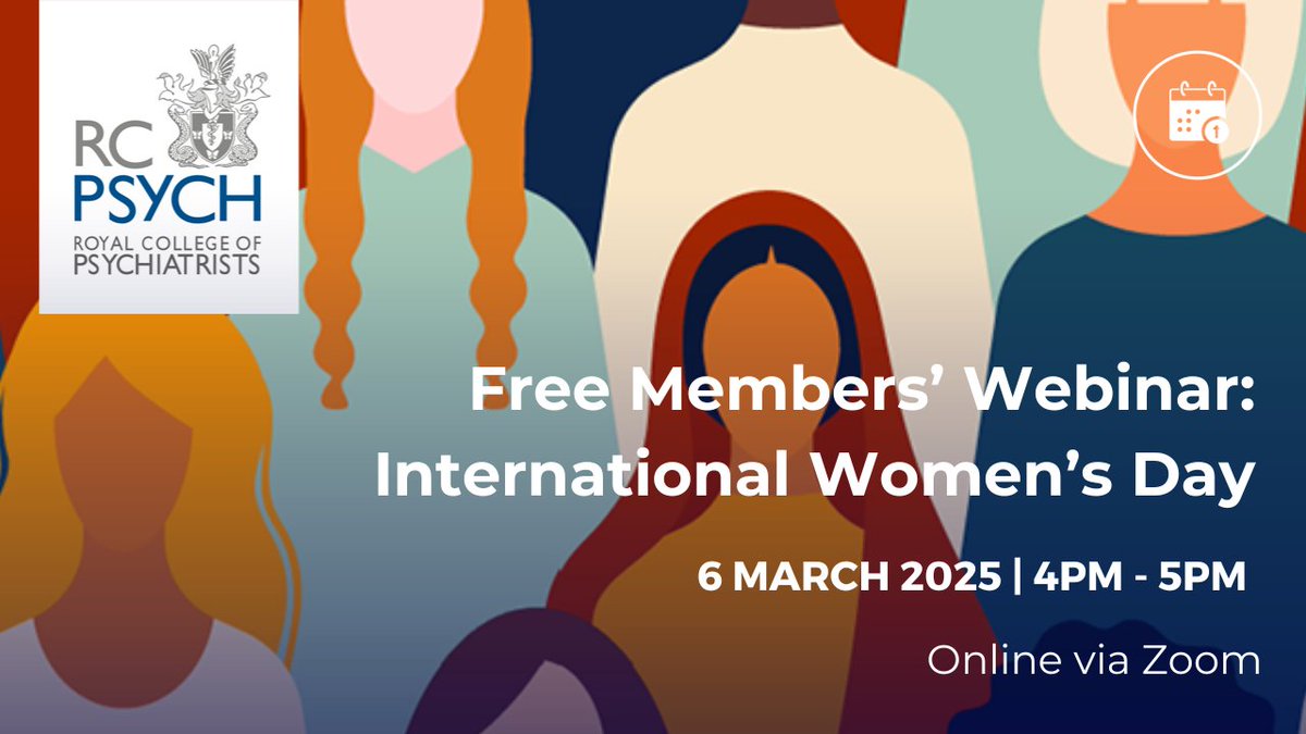 rcpsych's tweet photo. Join us today for our Free Members' Webinar for #InternationalWomensDay on the increasing prevalence mental health issues in girls and young women. Speakers: Matilda Gosling, Tamsin Newlove-Delgardo, and more!  

Don't miss out, register now: https://t.co/9Vw2o9fv2b #RCPsychLive https://t.co/XSOWhr0QVf