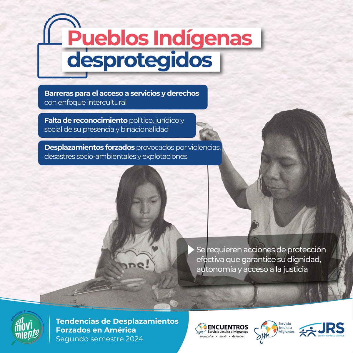 #TendenciasDesplazamientos🌍 #Desprotección a #PueblosIndígenas transfronterizos 

❌Violencias
❌Despojos y explotación de sus tierras
❌Desastres socio-ambientales

⚠️ Urge garantizar su dignidad, autonomía, acceso a justicia y binacionalidad

Informe👉 lc.cx/jezXwM