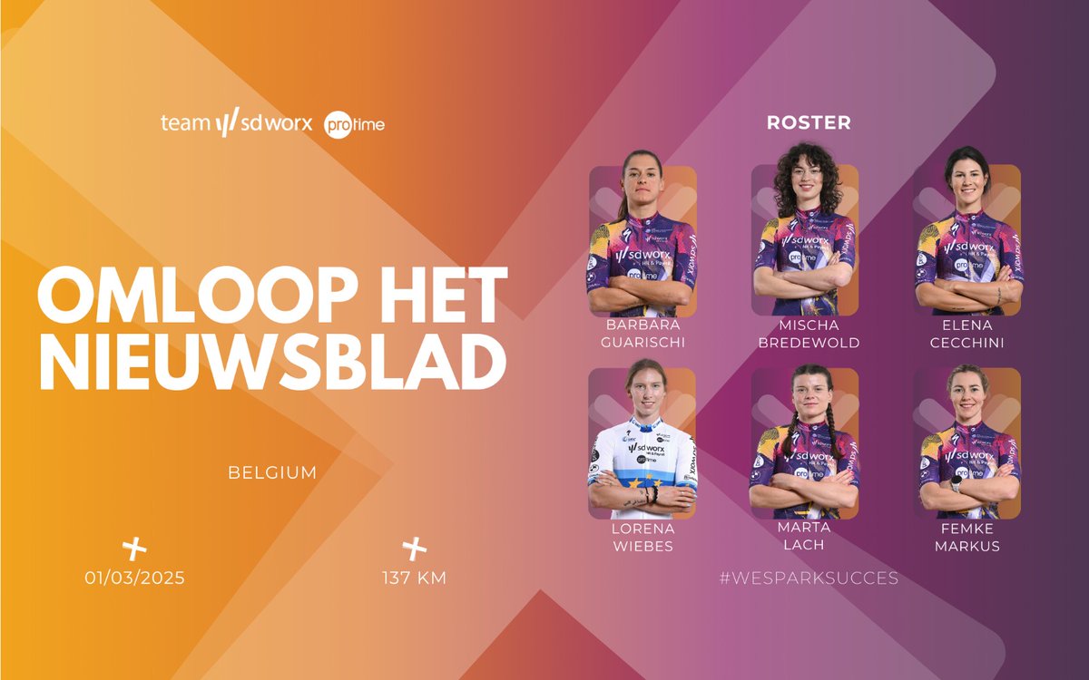 Team SD Worx - Protime (@teamsdworx) on Twitter photo Classics fever! ๐ฅ
Here it is, our line-up for <a href="/OmloopHNB/">Omloop Nieuwsblad</a> ๐
โOmloop het Nieuwsblad is high on my listโ
~ <a href="/lorenawiebes/">Lorena Wiebes</a> ๐ฌ
Read her race preview here:
teamsdworxprotime.com/en/news/previeโฆ
#wesparksuccess #OHN25 #OHNWomen <a href="/FlandersClassic/">Flanders Classics</a> Classics fever! ๐ฅ
Here it is, our line-up for <a href="/OmloopHNB/">Omloop Nieuwsblad</a> ๐
โOmloop het Nieuwsblad is high on my listโ
~ <a href="/lorenawiebes/">Lorena Wiebes</a> ๐ฌ
Read her race preview here:
teamsdworxprotime.com/en/news/previeโฆ
#wesparksuccess #OHN25 #OHNWomen <a href="/FlandersClassic/">Flanders Classics</a>