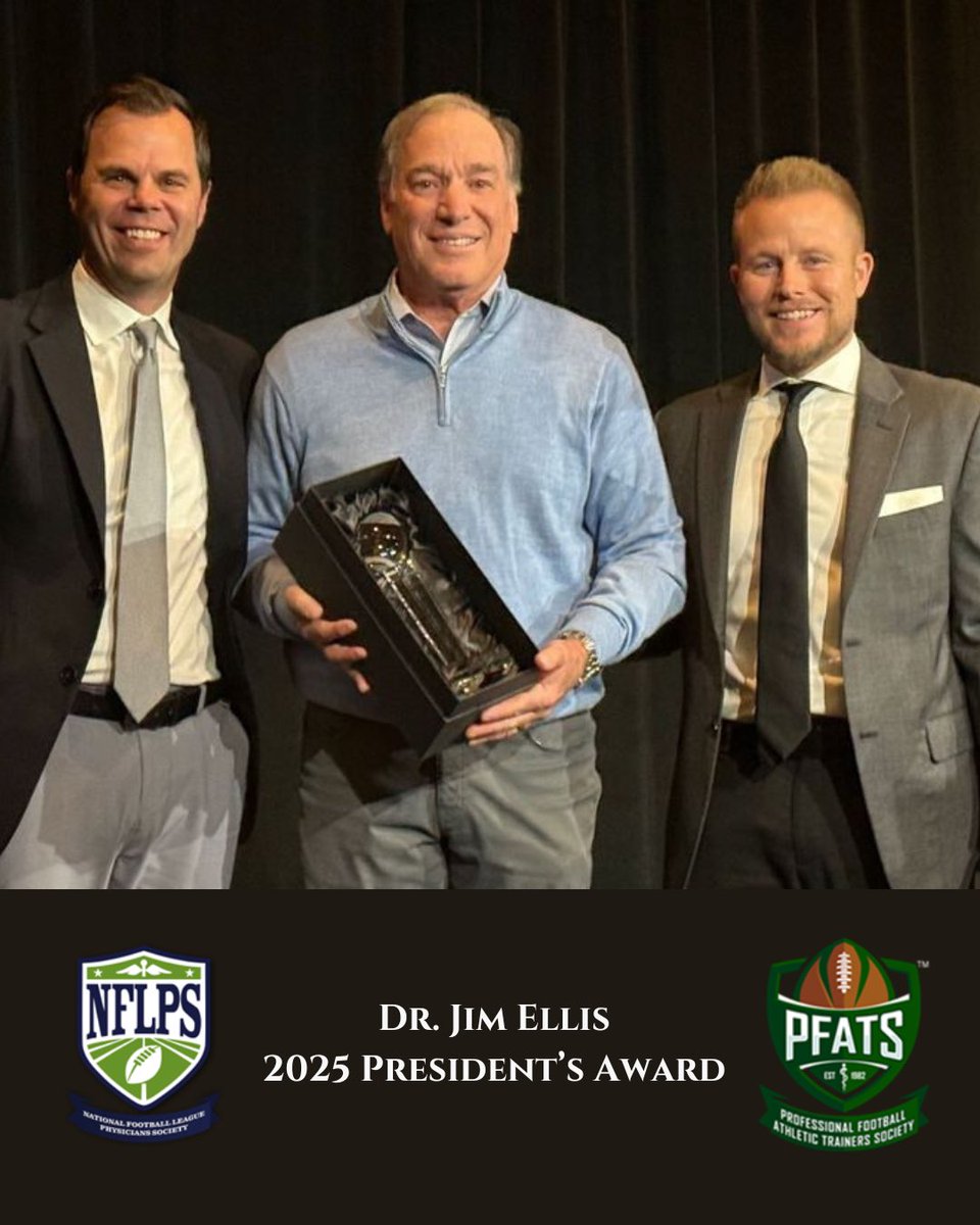 Congratulations to Dr. Jim Ellis, NFL Medical Director for Emergency Preparedness, who received the President’s Award on behalf of PFATS and the NFLPS. Dr. Ellis’s years of dedicated service include overseeing the NFL Emergency Action Plan program.