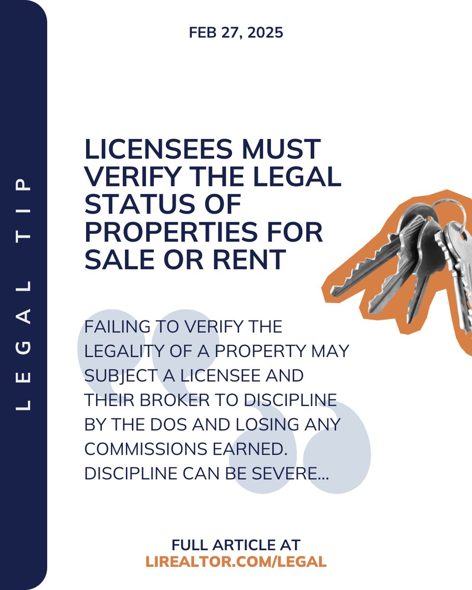 ⚖️ This week’s free legal tip covers verifying the legality of a property and some of the consequences of failing to do so. Read the full legal tip via the link in our bio. #linkinbio #LIBOR #LIBORValue #REALTORS #legaltip