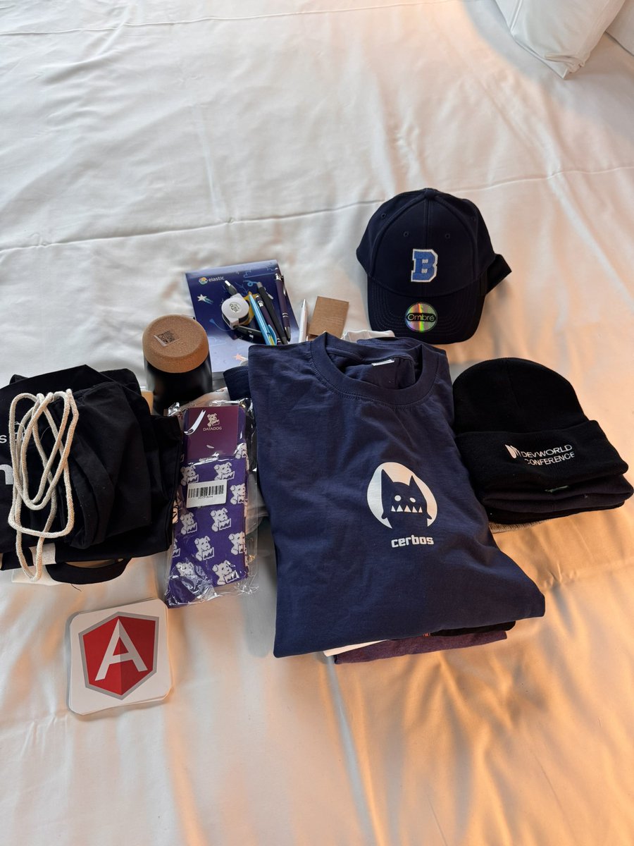 debug_mode's tweet photo. Goodies from @devworld_conf β€οΈ amazing 1st day at the conference β€οΈ looking forward for my talk tomorrow at 12.30 PM at stage 2 on - #JavaScript Prototypes
#devworldconf https://t.co/oTasMzHKsH