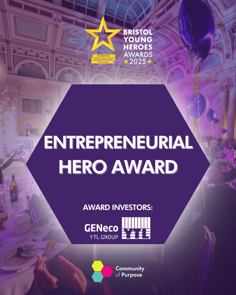 The Entrepreneurial Hero Award celebrates a young person who has identified a need or opportunity &amp; found an enterprising approach to fill it. They are resourceful, uses initiative &amp; has the drive to recognise an opportunity.

communityofpurpose.com/nominate/

Award investor: <a href="/ukgeneco/">GENeco</a>