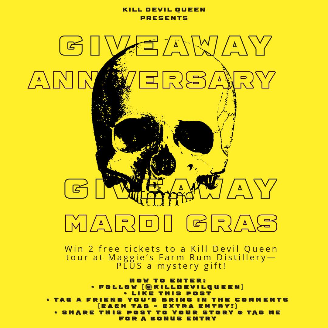 KillDevilQueen's tweet image. 🎉 GIVEAWAY! 🎉 Celebrating Mardi Gras &amp;amp; 1 year collaboration with Maggie’s Farm! 🏴‍☠️🥃 Win 2 tickets to a Kill Devil Queen tour + a mystery gift! 🎁  Enter on Instagram @killdevilqueen—the winner will be announced on Fat Tuesday, March 4th! 🎭🔥🍹
