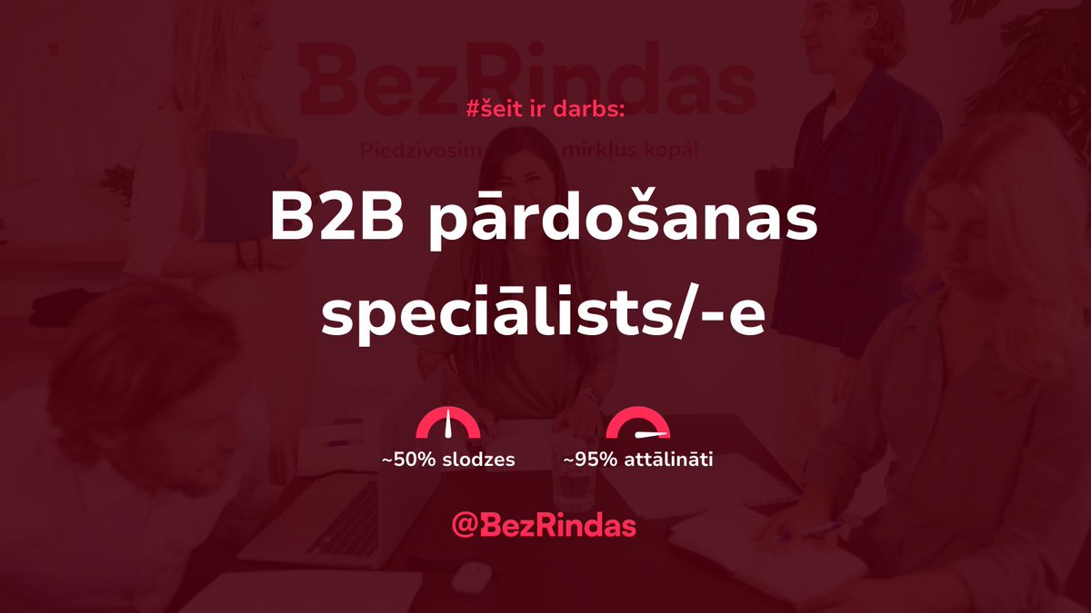 🎯 B2B pārdošanas speciālists/-e (50% slodze, 95% attālināti)

Darbs: B2B pārdošana, jaunu klientu piesaiste, uzņēmuma pārstāvēšana
Piedāvājam: 12-18€/h + prēmijas, pasākumu biļetes, veselības apdrošināšanu
Prasības: 2+ gadi B2B pārdošanā

CV sūti uz darbs@bezrindas.lv 💞