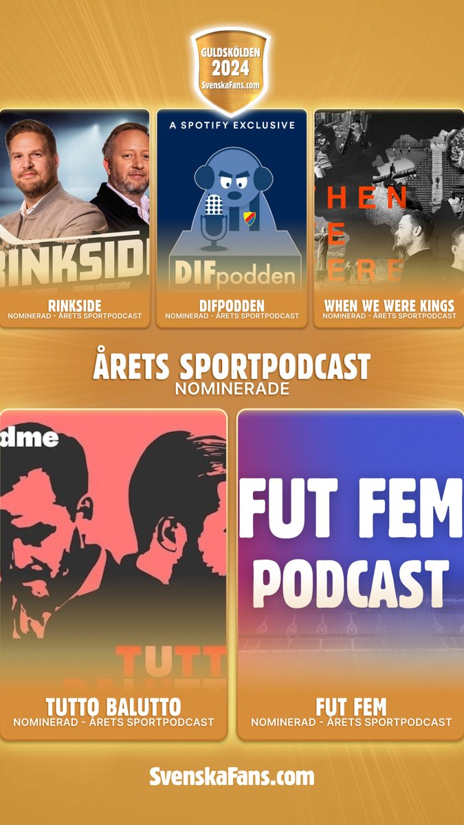 Här är alla nominerade till kategorin Årets sportpodcast! 🏆

Det har blivit dags att rösta fram årets sportpodcast i Guldskölden 2024. Här är alla nominerade.

Rösta på dina favoriter på guldskölden.se

#guldskölden #svenskafans
