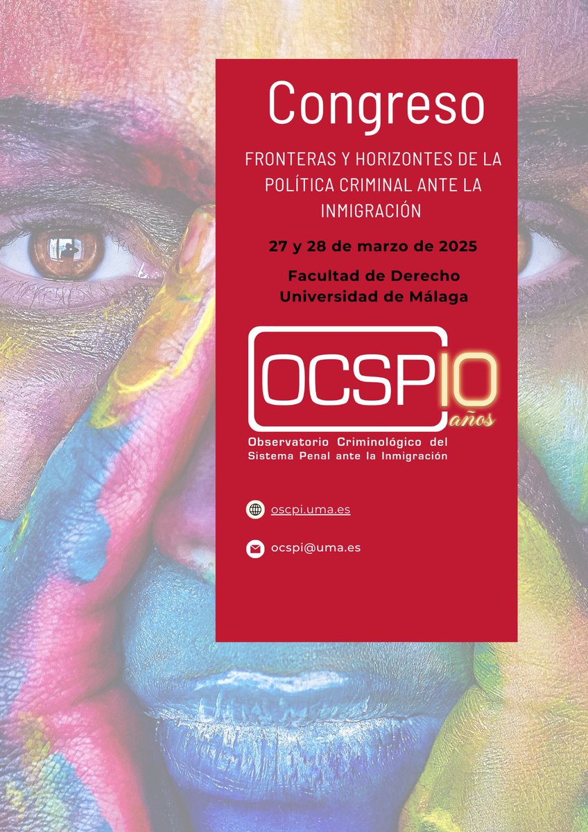 OCSPInmigracion's tweet image. 🔴 ¡Ya está listo el programa definitivo del Congreso OCSPI! 🔴

📅 27-28 marzo 2025
📍 Facultad de Derecho, Univ. de Málaga

Ponencias, debates y mesas redondas sobre política criminal e inmigración con grandes expertos.

⚡ ¡Inscripción gratuita, presencial u online!