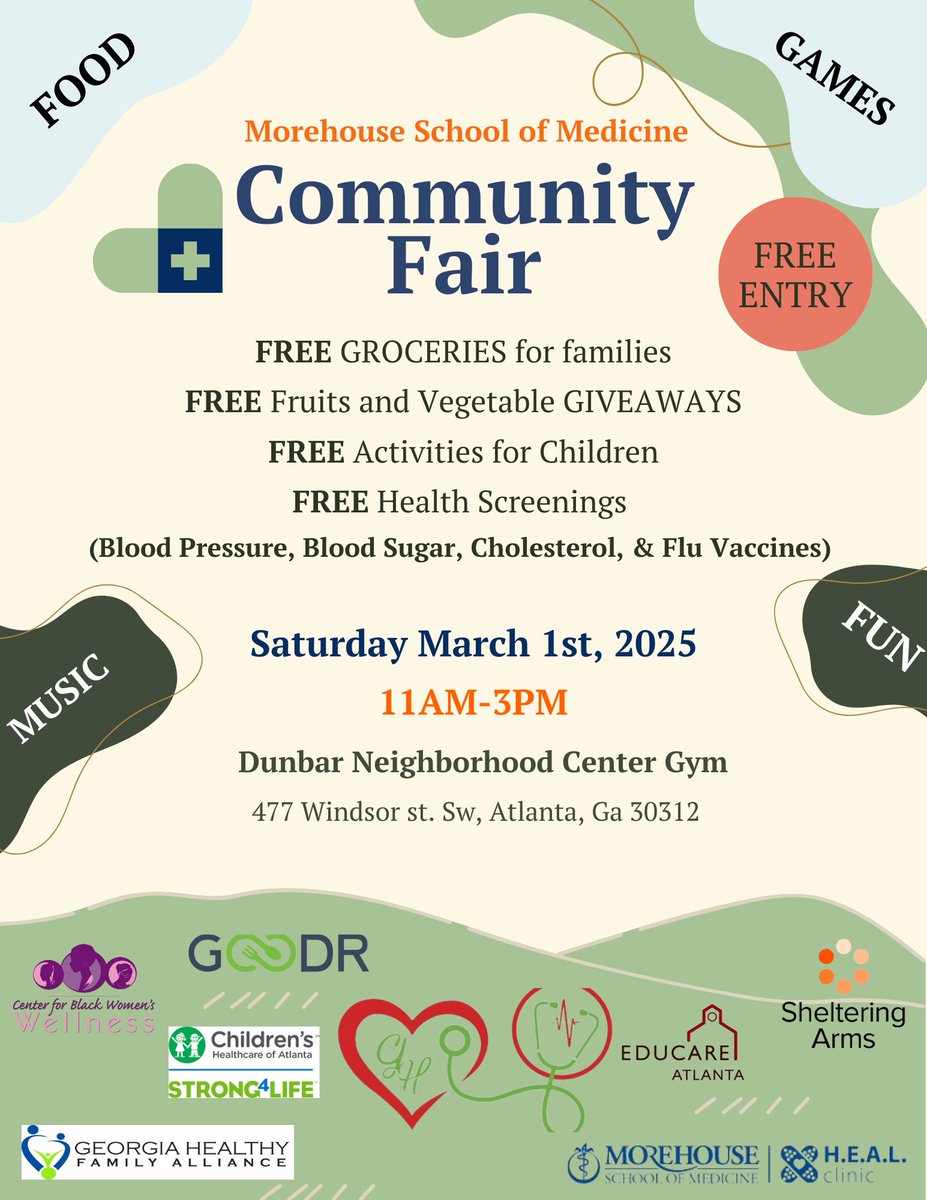 Come join the students of Morehouse School of Medicine for our 3rd Annual Rosa L. Burney Park Community Day on Saturday, March 1st. Enjoy music, free food, health services, activities, &amp; groceries for the first 50 families! 🎶👨🏾‍🍳⚕️🛒
#Mechanicsville #NPU-V #PittsburghATL #Atlanta
