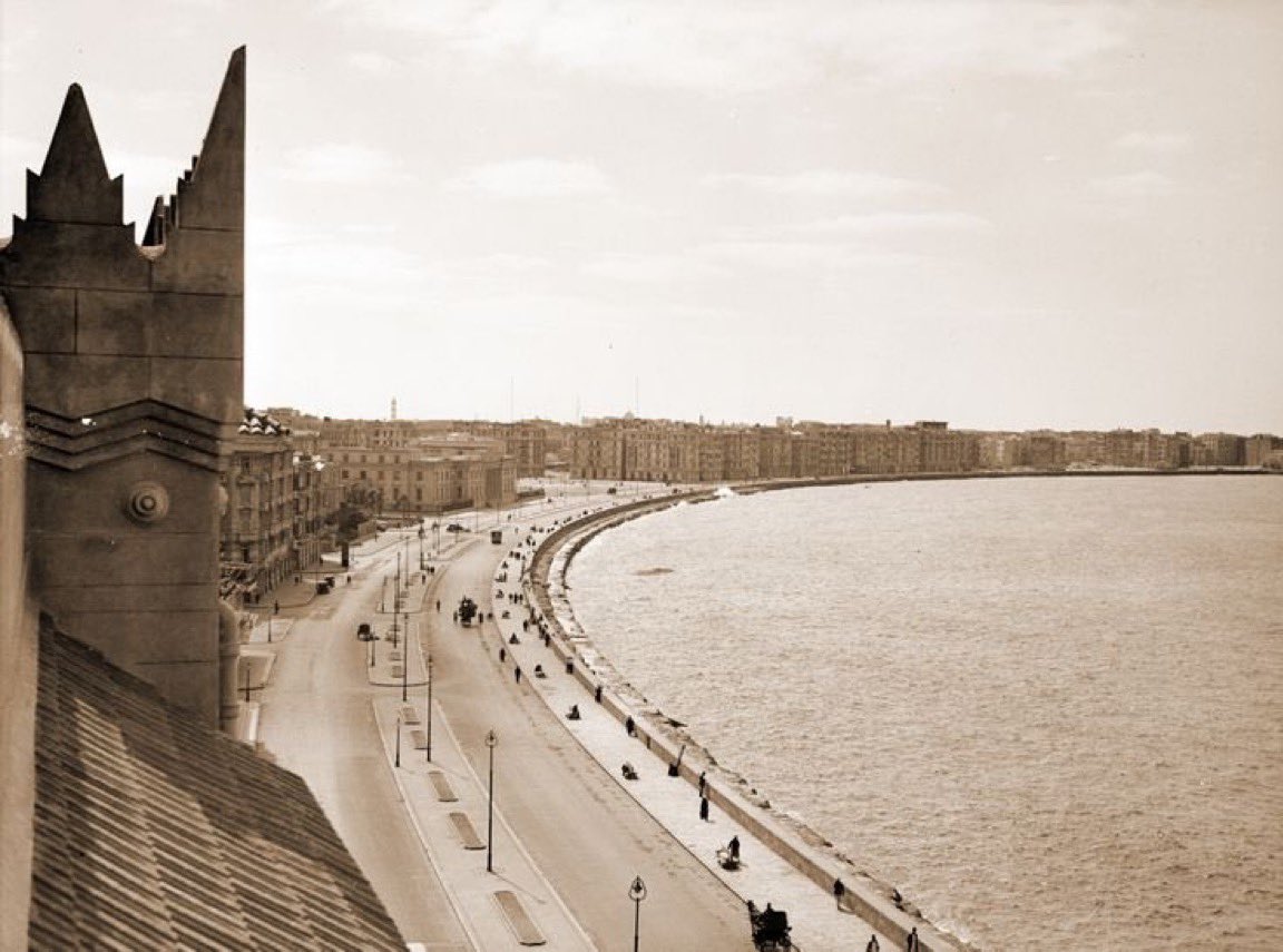 “Somewhere out there lies Alexandria, maintaining its tenuous grasp on one’s affections through memories... of friends, of incidents long past.”

– Lawrence Durrell, born #OTD 1912

[The Corniche, Alexandria, 1940s]