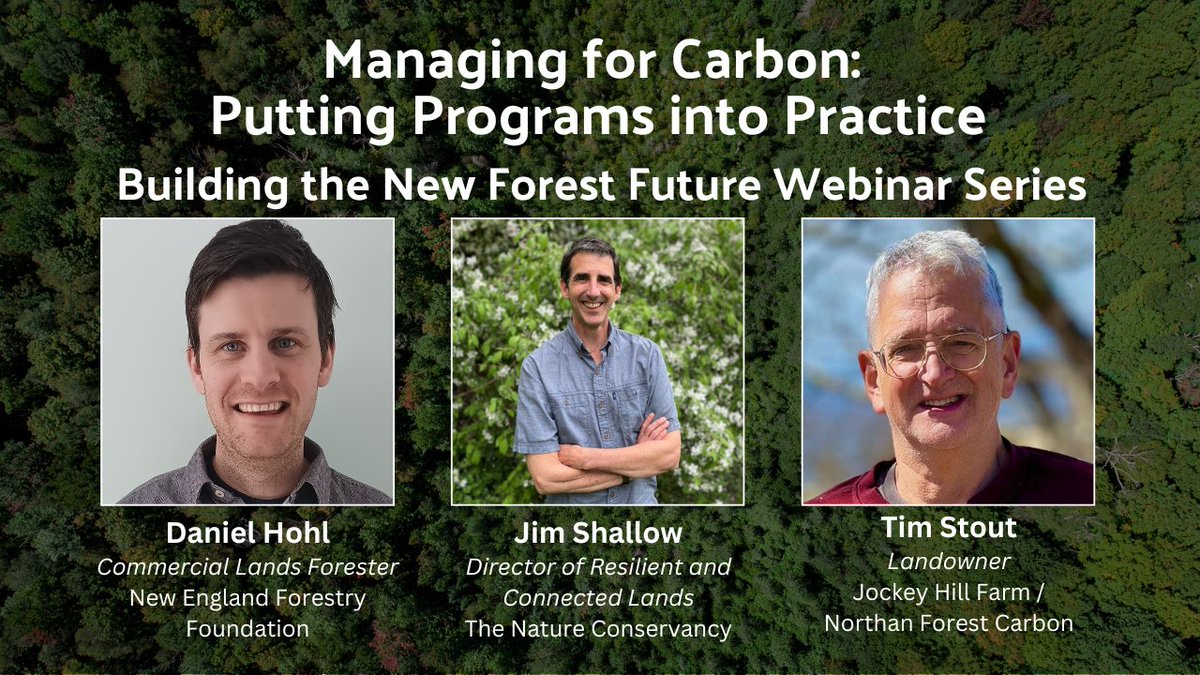 Join us on March 6th from 12:00-1:30 PM for a panel discussion on Managing for Carbon: Putting Programs into Practice. We'll discuss programs that incentivize landowners to deploy forest management practices to increase carbon sequestration and storage.
us02web.zoom.us/webinar/regist…