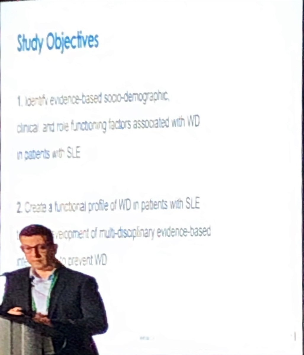 Janetbirdope's tweet image. @ZahiTouma discusses WORK in #SLE Pts in 🇨🇦 N~400

#SLEDAI - mostly low 
Fatigue / pain scales collected 
Physical job parameters 

#ASM25 @CRASCRRheum 

Only 6% gen pop’n scored&amp;gt;#lupus on #WHODAS 
👇

SLE as bad as 
➡️ #cancer
➡️ #mental #health disorders 

We need HELP for pts
