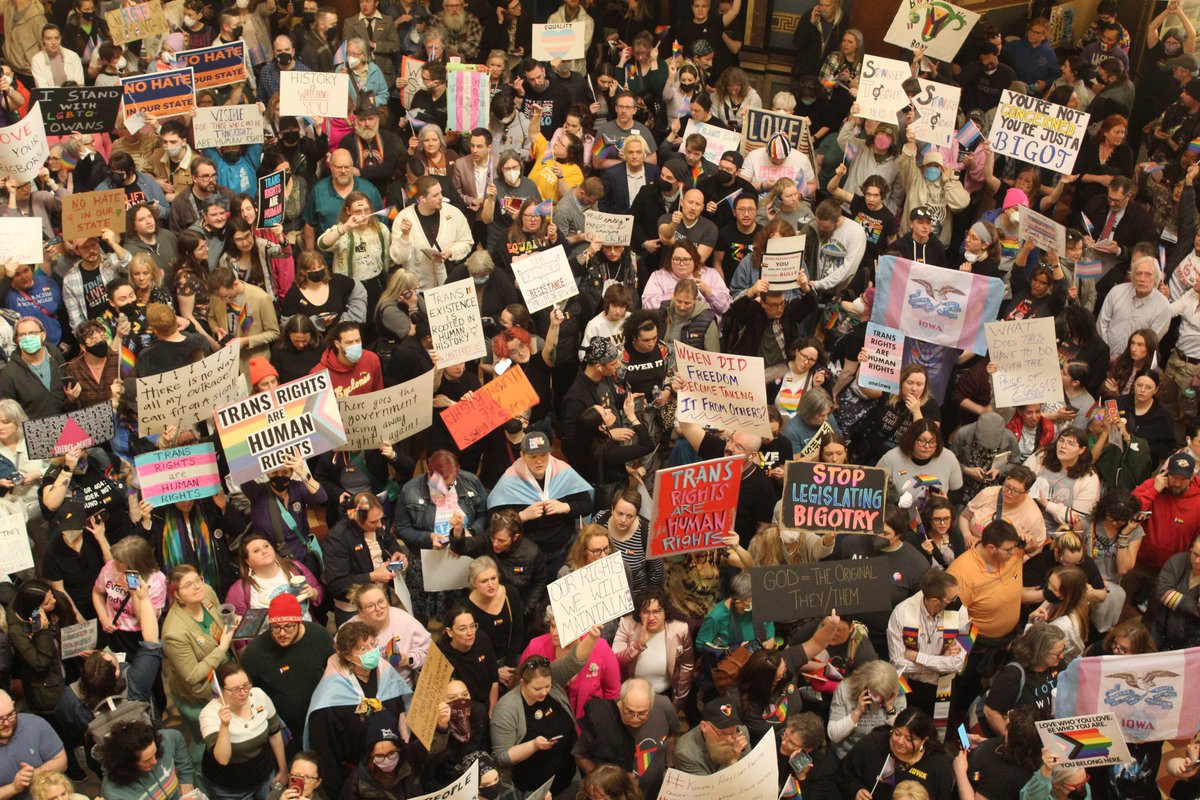 Protestors have filled the Iowa Capitol for a second time this week - and it appears there are many more this time - as Republican state lawmakers prepare to debate and presumably pass legislation that would remove gender identity from the Iowa Civil Rights Act. #ialegis
