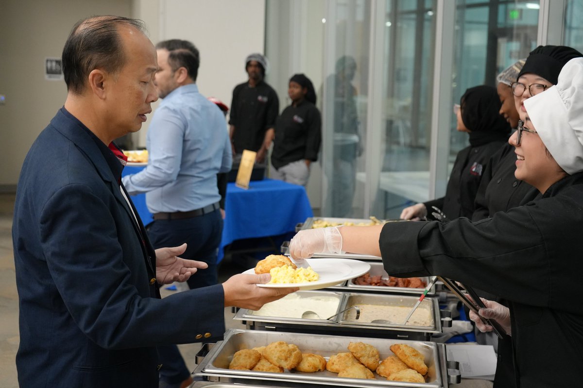 FBISD Chief Info Officer Long Pham enjoys today's breakfast served by our Culinary program at the Leadership Townhall Meeting here at Reese. <a href="/FBISD_CTE/">Fort Bend ISD CTE</a> <a href="/FortBendISD/">Fort Bend ISD</a> <a href="/lizg_canchola/">Elizabeth Canchola</a> <a href="/ChefJoy_ardee/">Joy Hunt</a>
