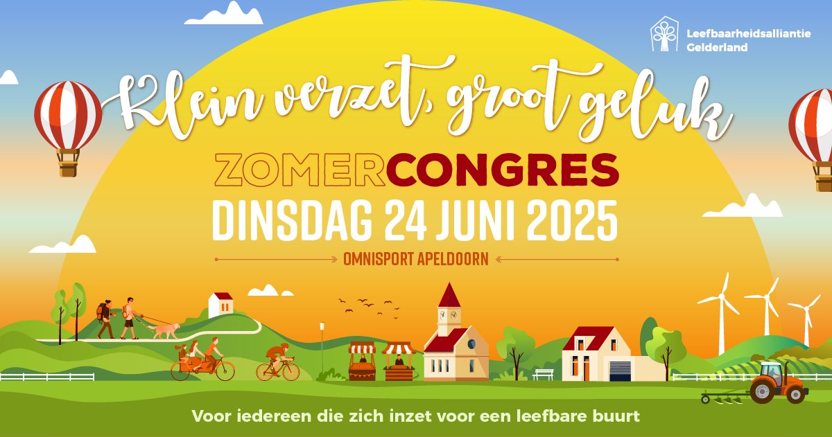 De Leefbaarheidsalliantie is er weer deze zomer, met de achtste editie van het Zomercongres! Blok 𝗱𝗶𝗻𝘀𝗱𝗮𝗴 𝟮𝟰 𝗷𝘂𝗻𝗶 in jouw agenda, want dan strijken we neer in Omnisport in Apeldoorn. Dat wil je niet missen!
#KleinVerzetGrootGeluk