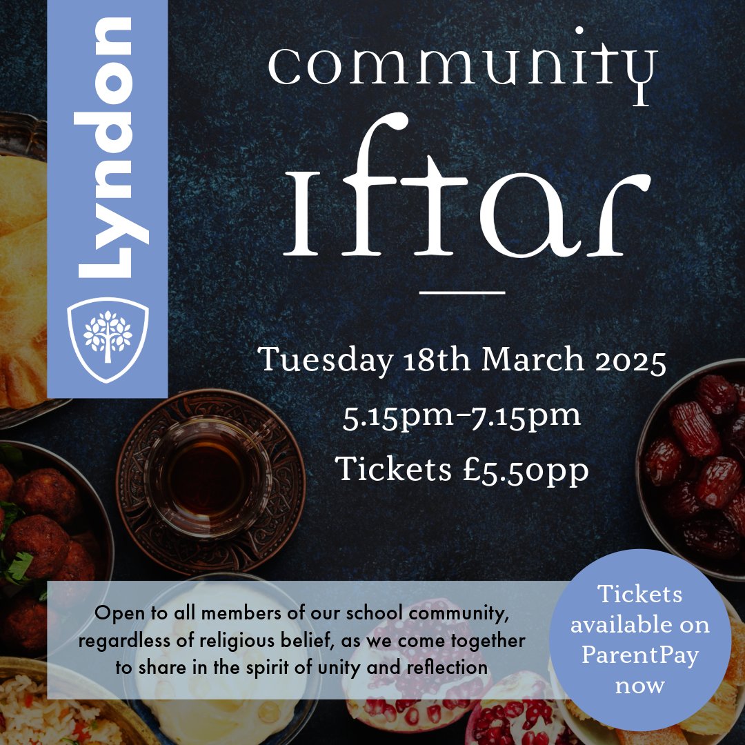 LyndonSchool's tweet image. We’re inviting all members of our community to come together for a special Iftar gathering, sharing in a spirit of unity, reflection, and togetherness. 

We look forward to welcoming you for an evening of community and connection!

#IftarGathering #CommunityUnity #Summit_lt