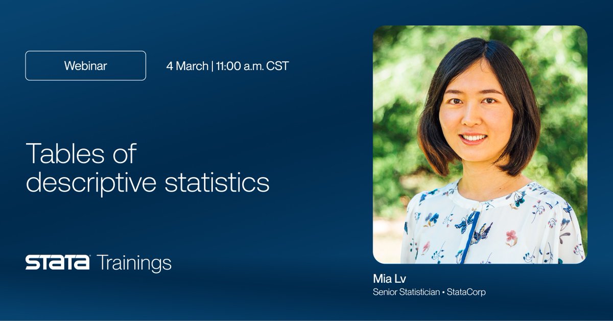 Need a Table 1 for your research?

Stop manually typing numbers and start automating with Stata’s 𝗱𝘁𝗮𝗯𝗹𝗲 command!

Learn how to create, customize, and export tables of descriptive stats in just one line of code.

🔗 Register now: buff.ly/3D70Jfk