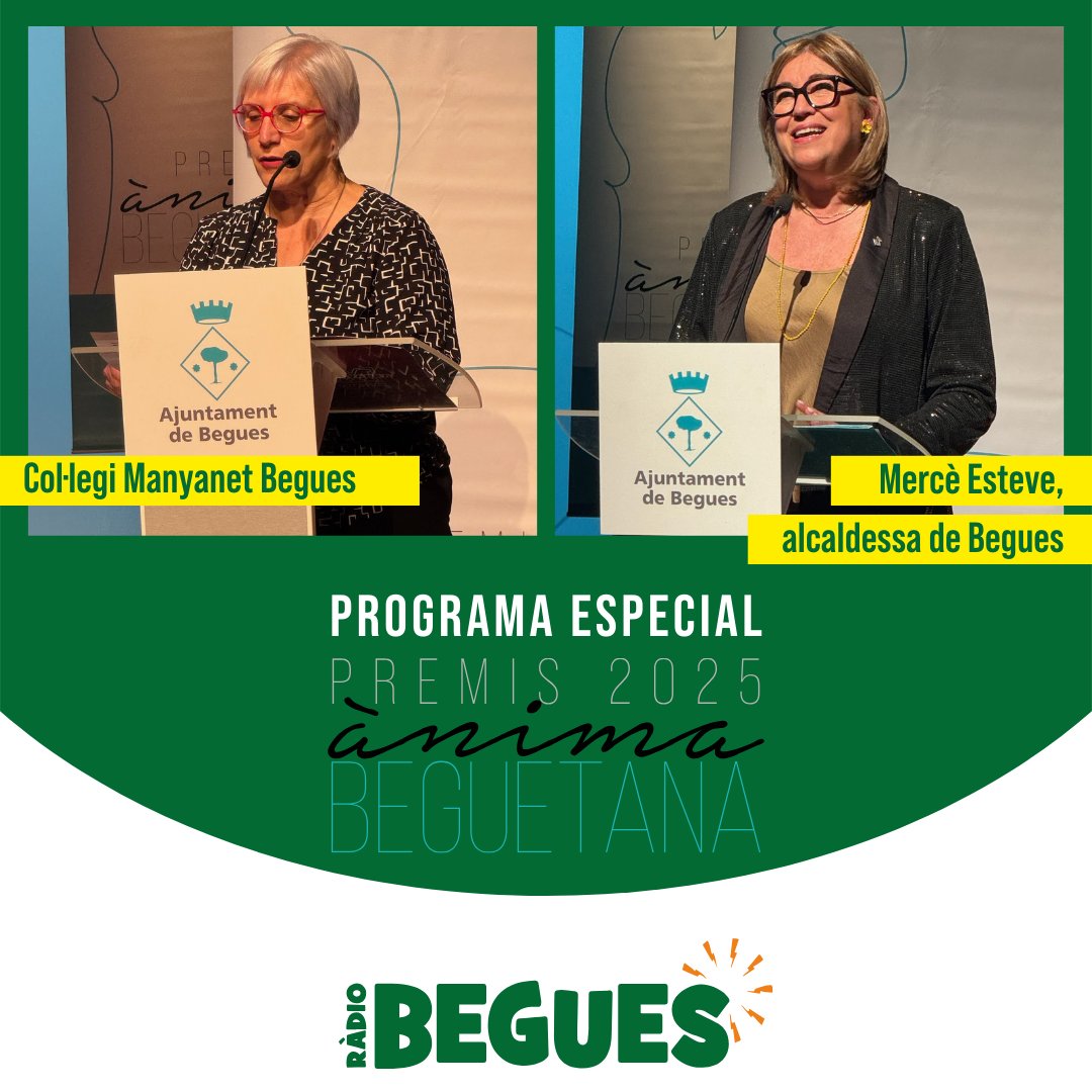 📻 En el darrer programa dedicat als Premis Ànima Beguetana 2025 parlem amb Magda Ventura, directora del Col·legi <a href="/manyanetbegues/">Manyanet Begues</a>, el qual ha rebut el Premi d'Honor pel seu centenari. Acabarem conversant amb l'alcaldessa de #Begues, Mercè Esteve
alacarta.radiobegues.cat/programs/premi…