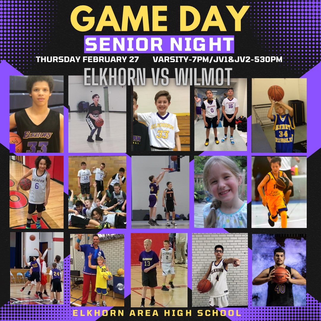 ❗️SENIOR NIGHT❗️

Show some support for all the hard work and dedication towards Elkhorn Basketball that these seniors have put in the last 4 years!

📍 Elkhorn Area High School
🆚 Wilmot
⏰ 7:00 PM
🎥 youtube.com/@eahsyoutube90…

Play hard, play smart, play together!

GO ELKS! 🟣🟡