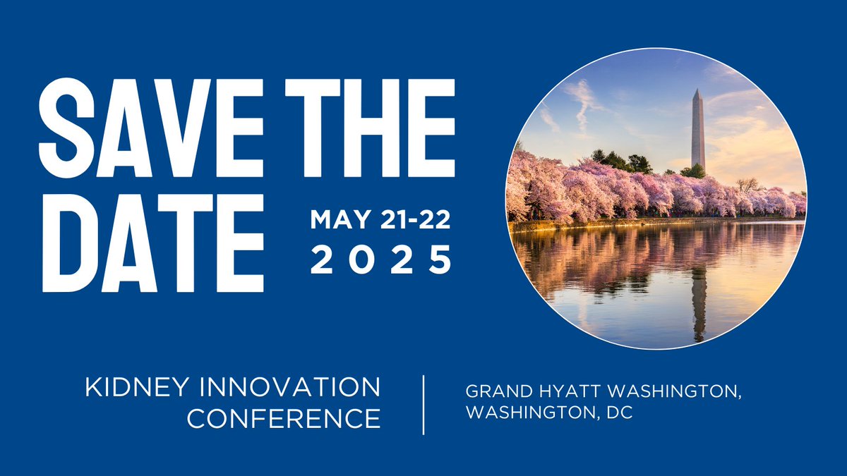 Save the date for the Kidney Innovation Conference, hosted by KHI, <a href="/Kidney_X/">KidneyX</a>, and KidneyCure, on May 21-22, 2025, at the Grand Hyatt Washington, DC! Don’t miss out on opportunities to collaborate and discuss innovations in kidney health. #KidneyInnovation #KidneyHealth