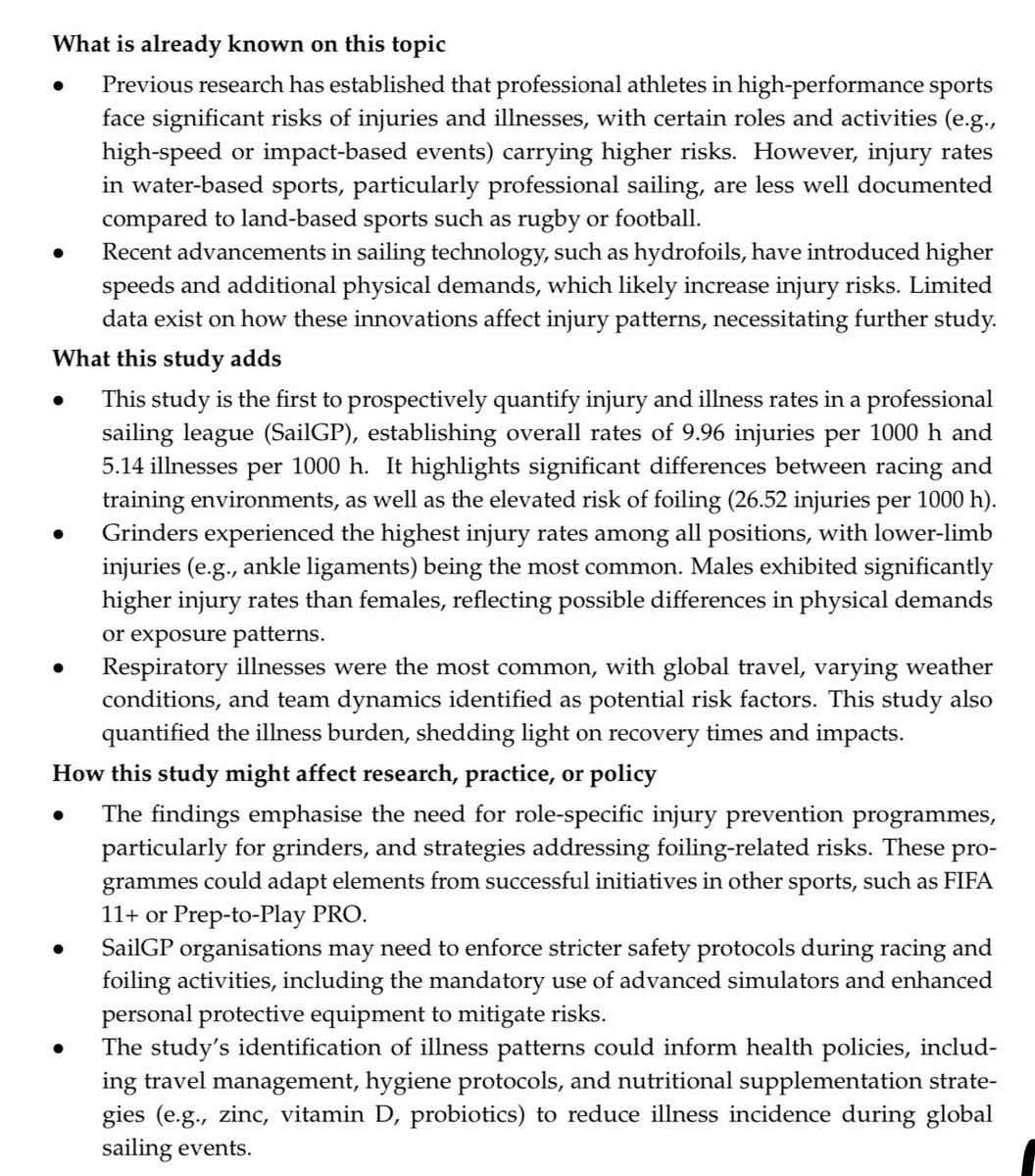 The first prospective epidemiological study of injuries and illness through a <a href="/SailGP/">SailGP</a> season

<a href="/SailGP/">SailGP</a> is a global championship featuring cutting-edge technology and elite teams from across the globe racing F50 catamarans that can reach speeds of 100 km/h

 mdpi.com/2075-4663/13/3…