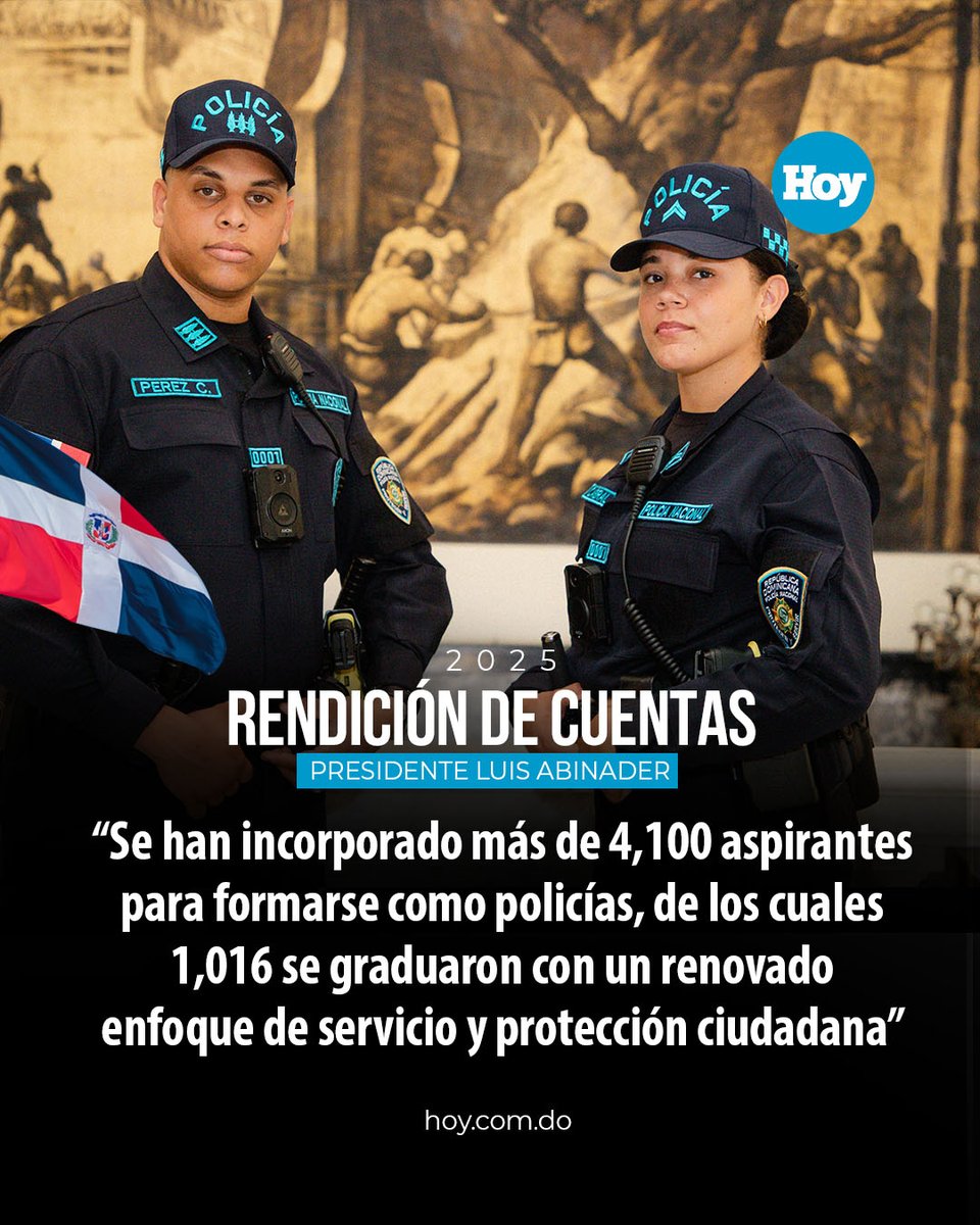 PeriodicoHoy's tweet image. Luis Abinader en rendición de cuentas 2025: "Se han incorporado más de 4,100 aspirantes para formarse como policías".
#IndependenciaNacional #27DeFebrero #CongresoNacional #RendiciónDeCuentas #AsambleaNacional #LuisAbinader